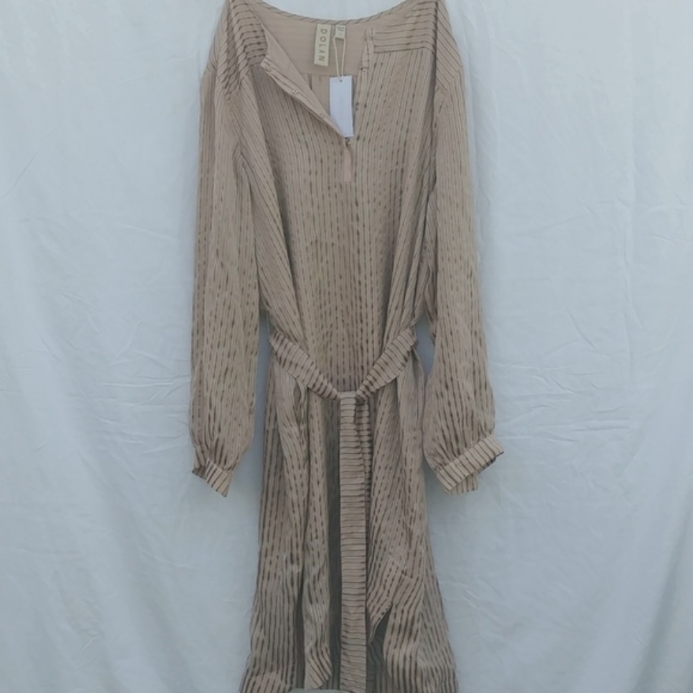 NWT DOLAN silk and metal dress with sash size 12-14 pale peach and silver